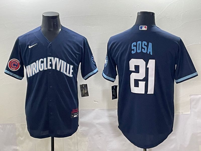 Men 2025 Chicago Cubs #21 Sosa Drak Blue City Edition Nike MLB Jersey style 5